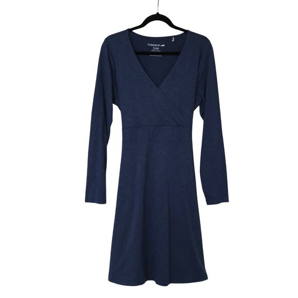 Toad and Co Blue Cue Wrap Long Sleeve Dress L Gorpcore Organic Cotton Eco - Picture 1 of 8